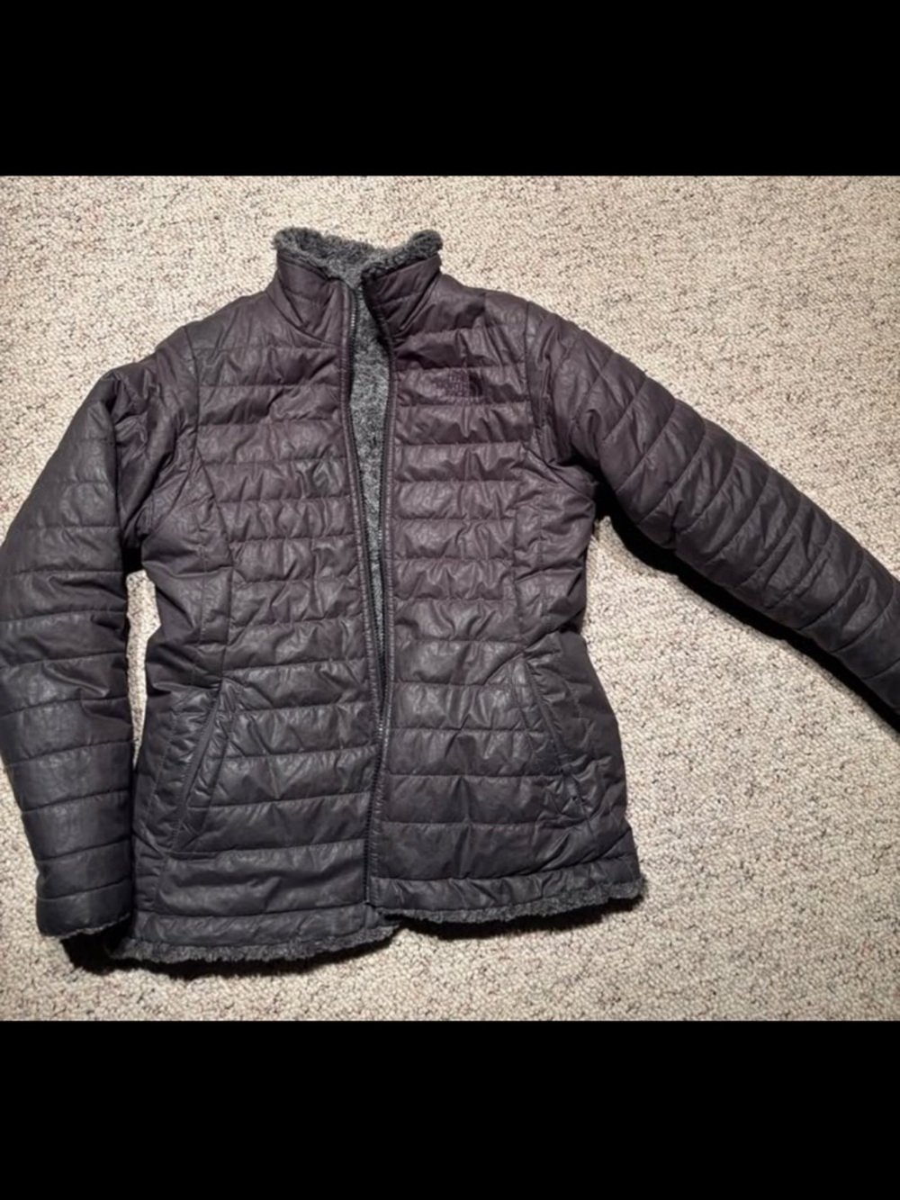 The North Face Black Quilted Puffer Jacket with Sherpa Trim